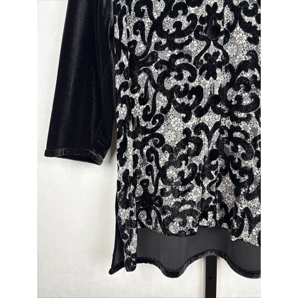 Chico's Travelers Black Velvet Swirl Button Up Blouse Women's L Artsy Sheer - Picture 4 of 13